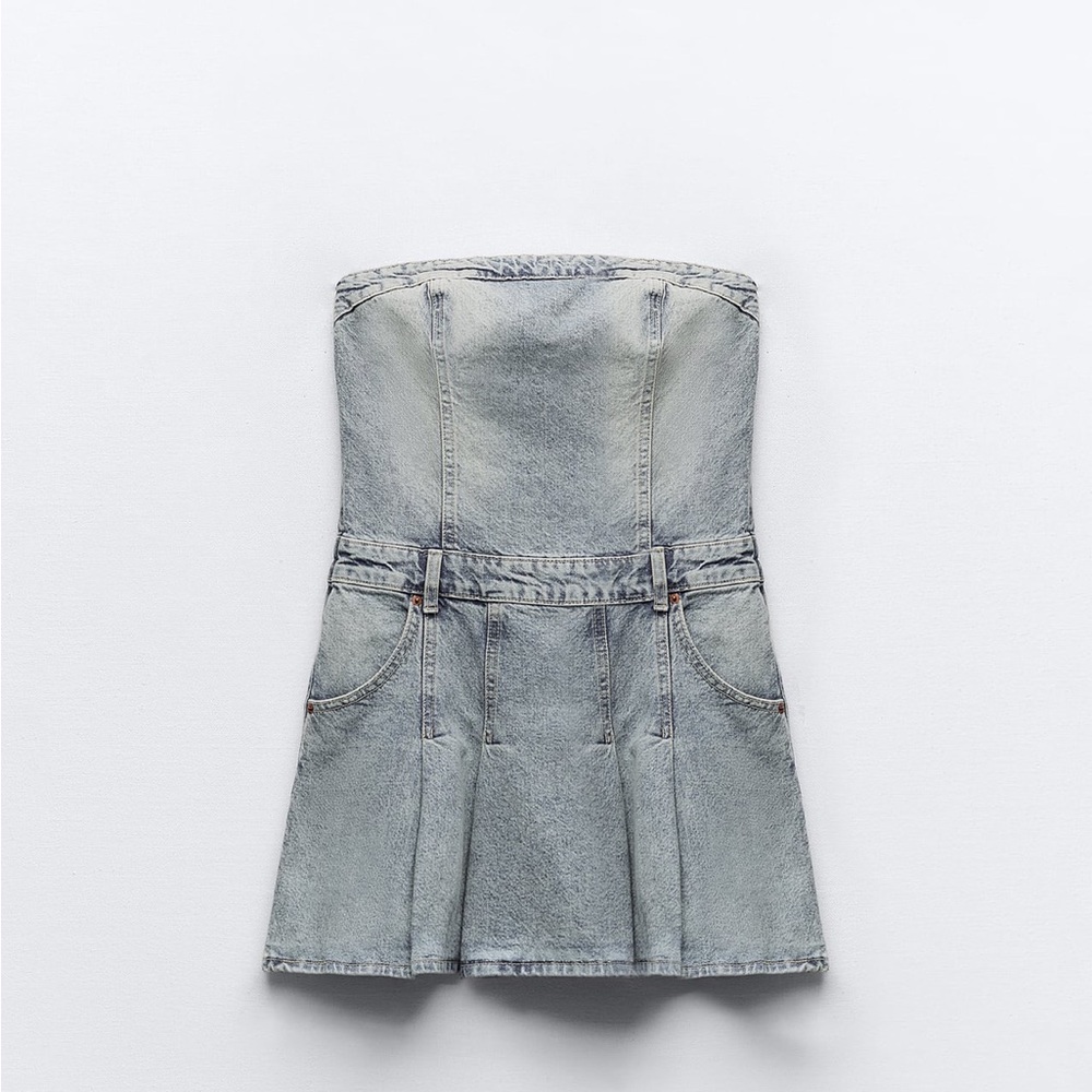 Zara Pleated TRF Denim Dress